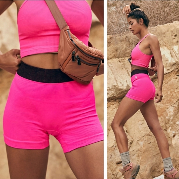 🤩New free people good karma neon pink running shorts size M/L - Picture 2 of 6